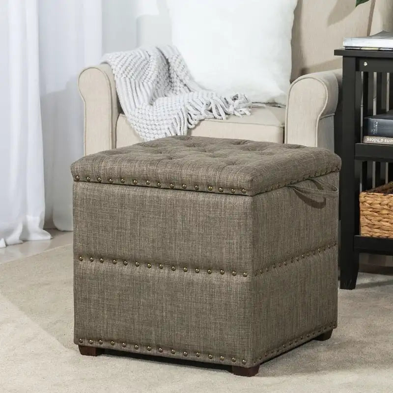 Pouf carré en tissu Adeco avec plateau