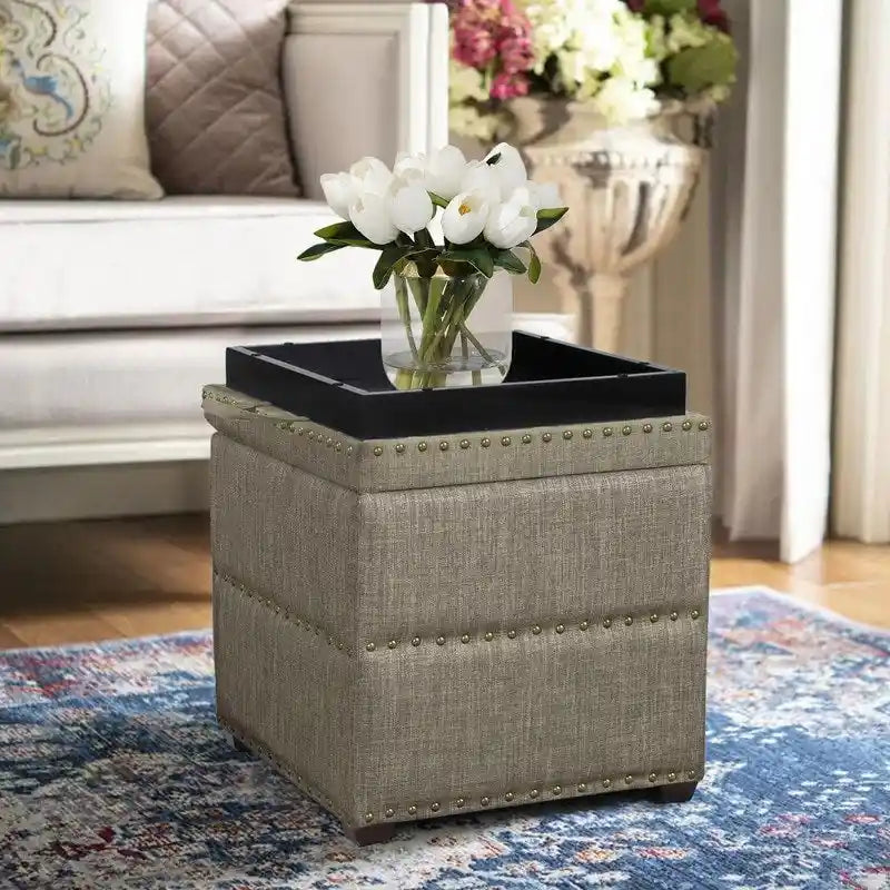 Pouf carré en tissu Adeco avec plateau