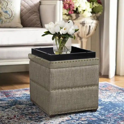 Pouf carré en tissu Adeco avec plateau