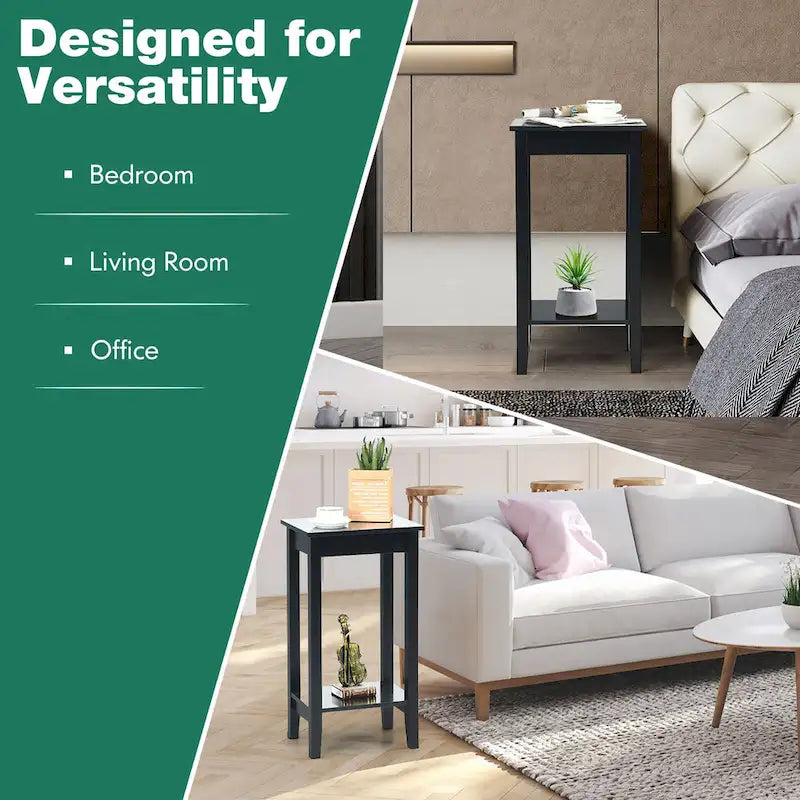 Ensemble de 2 tables de chevet hautes à 2 niveaux, table d'appoint étroite pour canapé