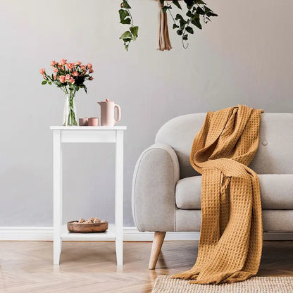 Ensemble de 2 tables de chevet hautes à 2 niveaux, table d'appoint étroite pour canapé