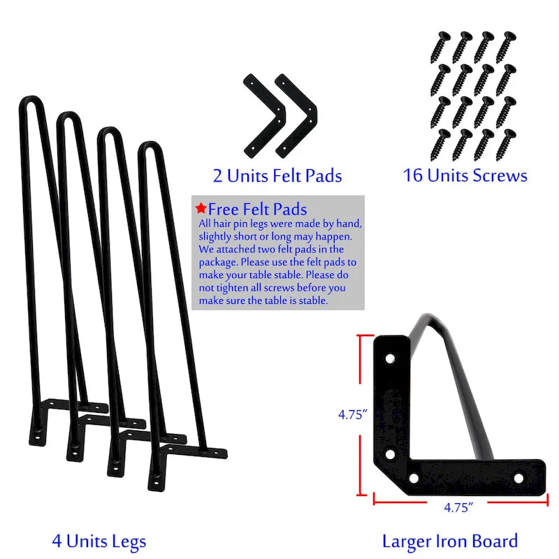 Pieds de table en métal épingle à cheveux (lot de 4)