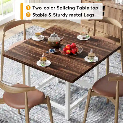 Table de salle à manger carrée rustique pour 4 personnes, idéale pour les petits espaces.