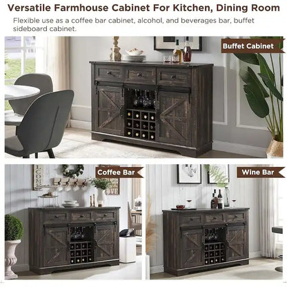 Meuble bar de style campagnard, meuble bar à café/vin avec casier à bouteilles et à verres.