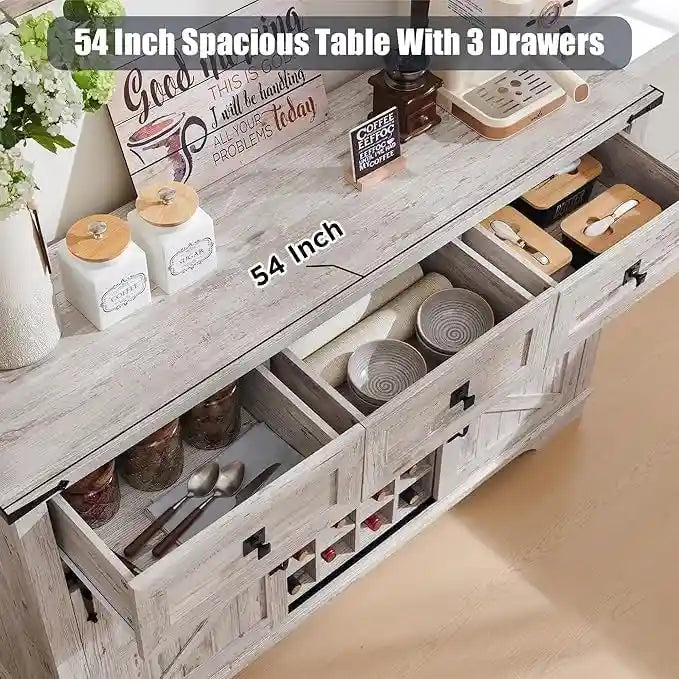 Meuble bar de style campagnard, meuble bar à café/vin avec casier à bouteilles et à verres.