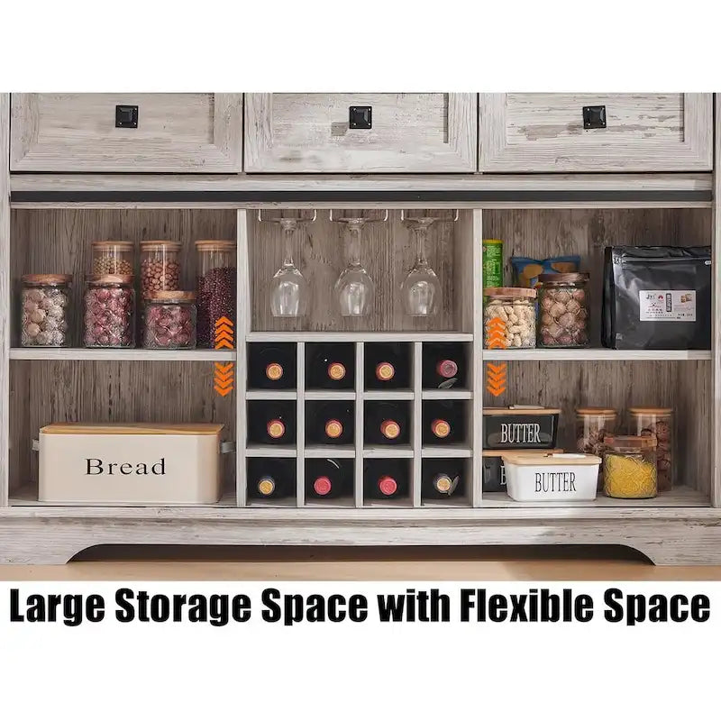 Meuble bar de style campagnard, meuble bar à café/vin avec casier à bouteilles et à verres.