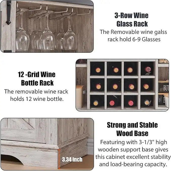 Meuble bar de style campagnard, meuble bar à café/vin avec casier à bouteilles et à verres.