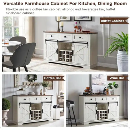 Meuble bar de style campagnard, meuble bar à café/vin avec casier à bouteilles et à verres.