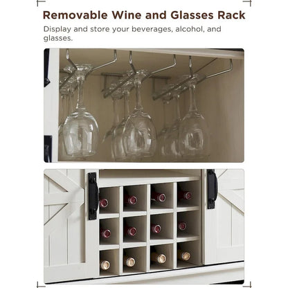 Meuble bar de style campagnard, meuble bar à café/vin avec casier à bouteilles et à verres.