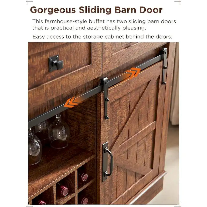 Meuble bar de style campagnard, meuble bar à café/vin avec casier à bouteilles et à verres.