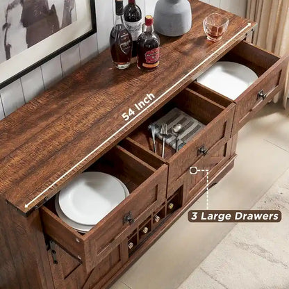 Meuble bar de style campagnard, meuble bar à café/vin avec casier à bouteilles et à verres.