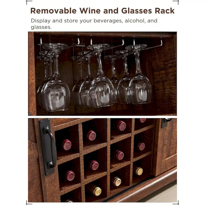 Meuble bar de style campagnard, meuble bar à café/vin avec casier à bouteilles et à verres.