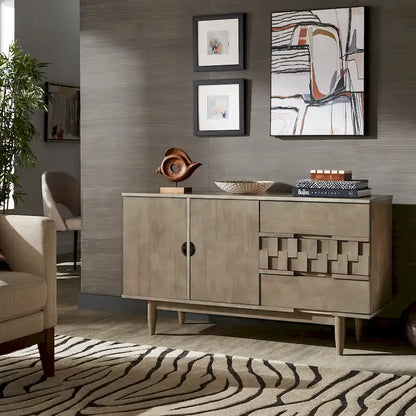 Buffet Kieran style Mid-Century en bois, 2 portes et 3 tiroirs, par iNSPIRE Q Modern