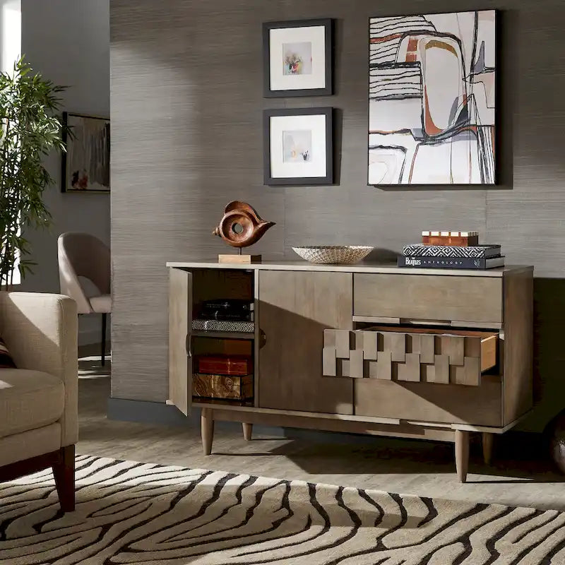 Buffet Kieran style Mid-Century en bois, 2 portes et 3 tiroirs, par iNSPIRE Q Modern