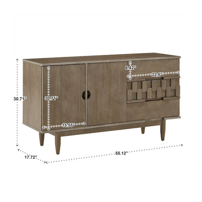 Buffet Kieran style Mid-Century en bois, 2 portes et 3 tiroirs, par iNSPIRE Q Modern