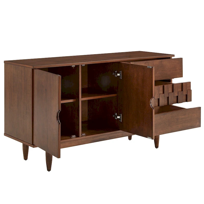 Buffet Kieran style Mid-Century en bois, 2 portes et 3 tiroirs, par iNSPIRE Q Modern