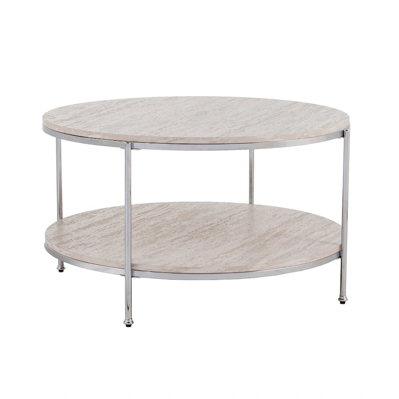 Table basse ronde moderne SEI Furniture Henderson en faux marbre avec étagère inférieure