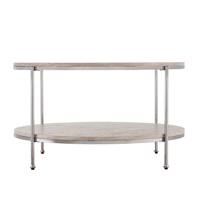 Table basse ronde moderne SEI Furniture Henderson en faux marbre avec étagère inférieure