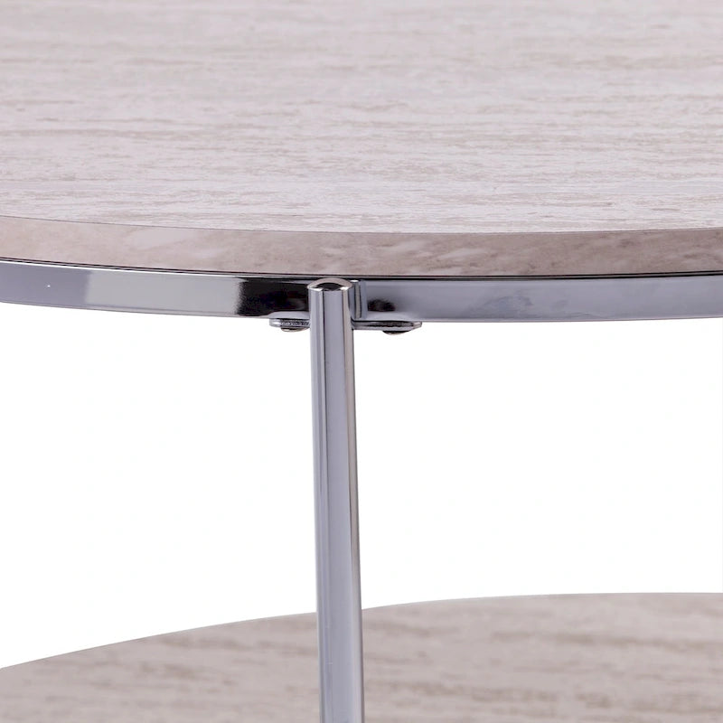 Table basse ronde moderne SEI Furniture Henderson en faux marbre avec étagère inférieure
