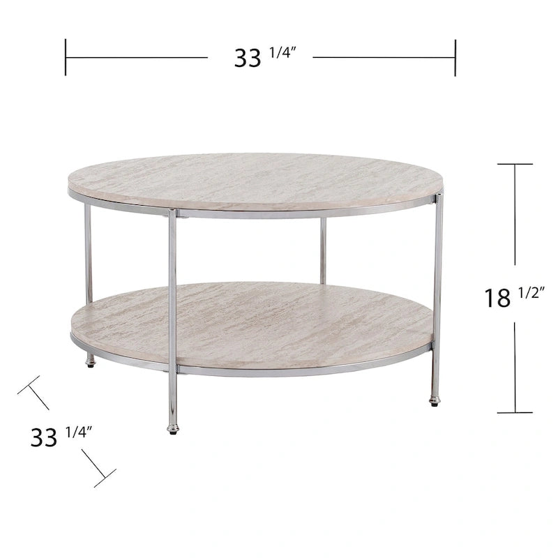 Table basse ronde moderne SEI Furniture Henderson en faux marbre avec étagère inférieure