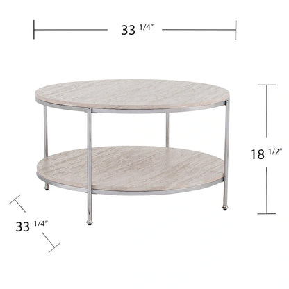 Table basse ronde moderne SEI Furniture Henderson en faux marbre avec étagère inférieure