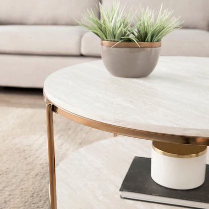 Table basse ronde moderne SEI Furniture Henderson en faux marbre avec étagère inférieure
