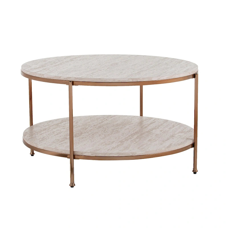 Table basse ronde moderne SEI Furniture Henderson en faux marbre avec étagère inférieure