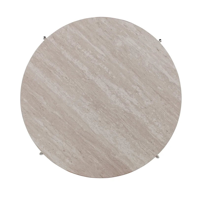 Table basse ronde moderne SEI Furniture Henderson en faux marbre avec étagère inférieure