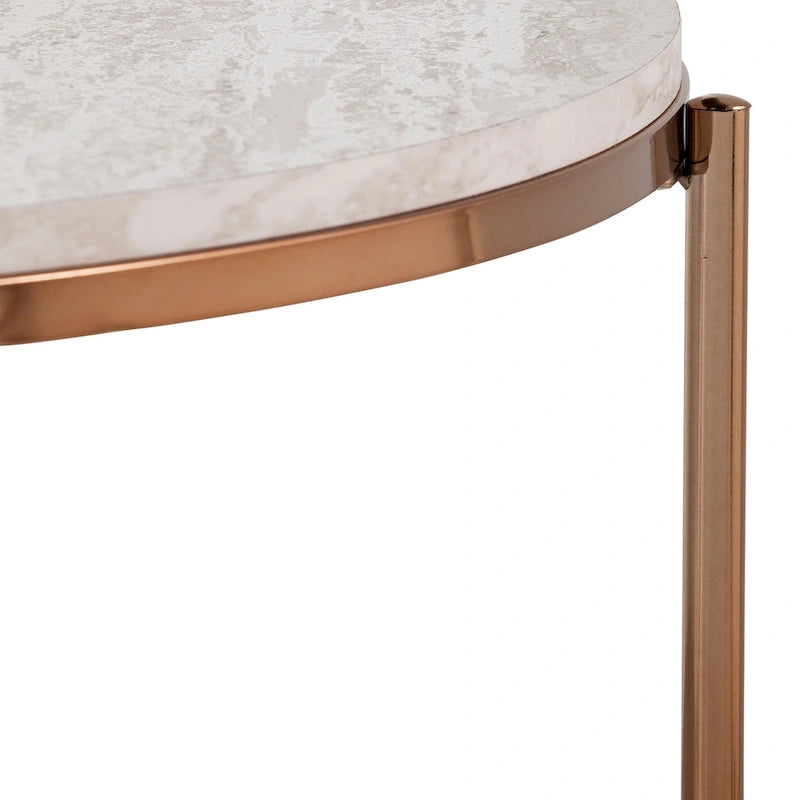 Table basse ronde moderne SEI Furniture Henderson en faux marbre avec étagère inférieure