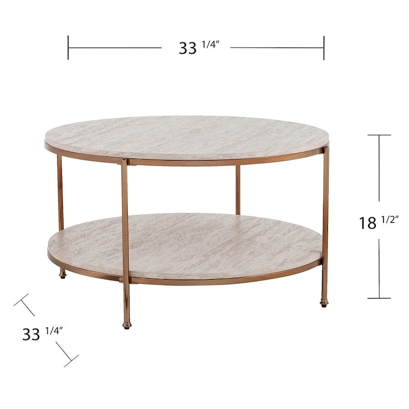 Table basse ronde moderne SEI Furniture Henderson en faux marbre avec étagère inférieure