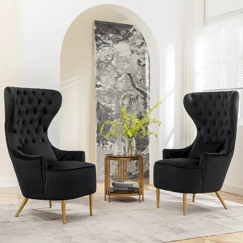 KINWELL Tufted High Wingback Accent Chairs Velvet Armchairs, Set of 2