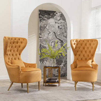 Fauteuils d'appoint KINWELL à haut dossier capitonné, en velours, lot de 2