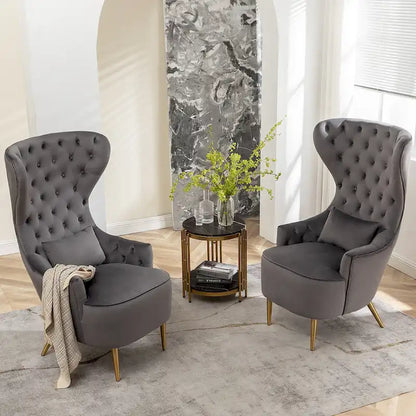 Fauteuils d'appoint KINWELL à haut dossier capitonné, en velours, lot de 2