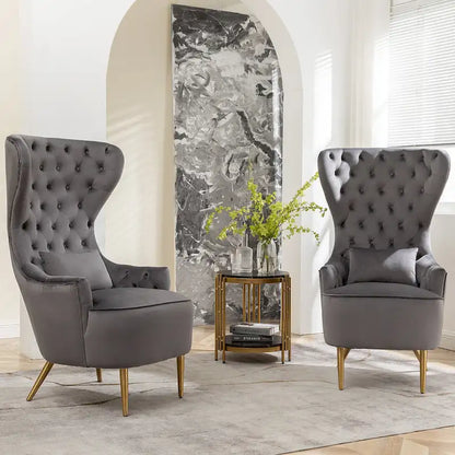 Fauteuils d'appoint KINWELL à haut dossier capitonné, en velours, lot de 2