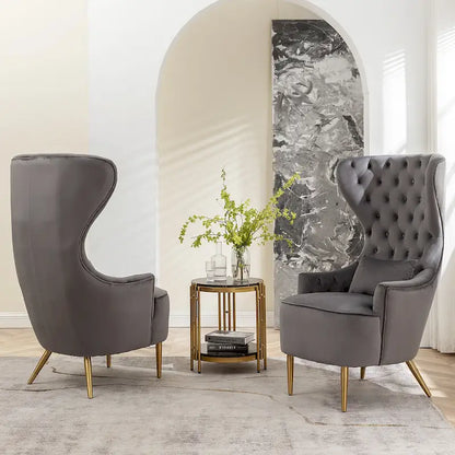 Fauteuils d'appoint KINWELL à haut dossier capitonné, en velours, lot de 2