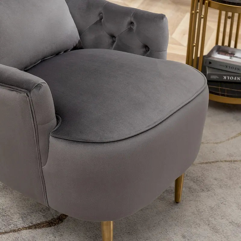 Fauteuils d'appoint KINWELL à haut dossier capitonné, en velours, lot de 2