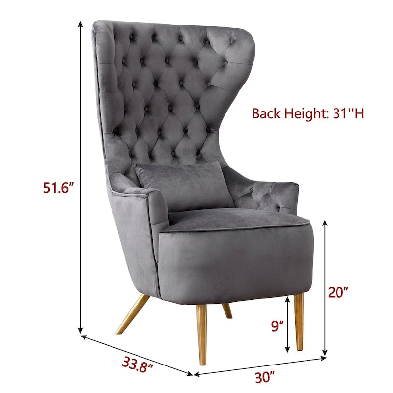 Fauteuils d'appoint KINWELL à haut dossier capitonné, en velours, lot de 2