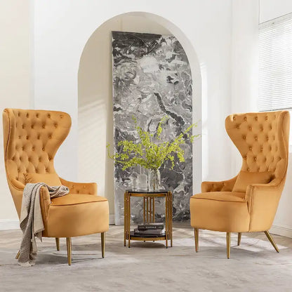 Fauteuils d'appoint KINWELL à haut dossier capitonné, en velours, lot de 2