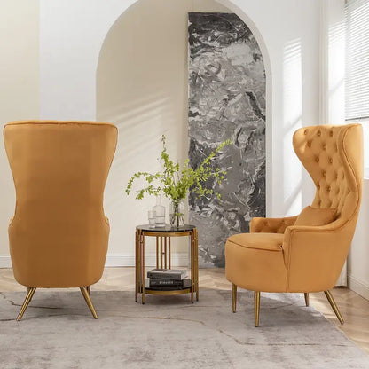 Fauteuils d'appoint KINWELL à haut dossier capitonné, en velours, lot de 2