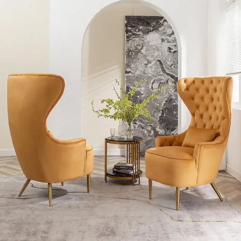 Fauteuils d'appoint KINWELL à haut dossier capitonné, en velours, lot de 2