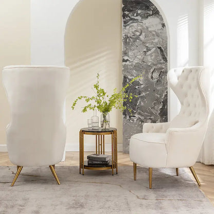 Fauteuils d'appoint KINWELL à haut dossier capitonné, en velours, lot de 2