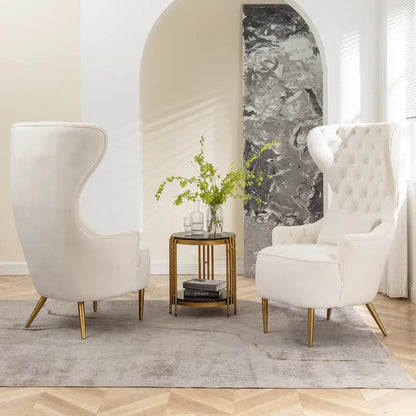 Fauteuils d'appoint KINWELL à haut dossier capitonné, en velours, lot de 2