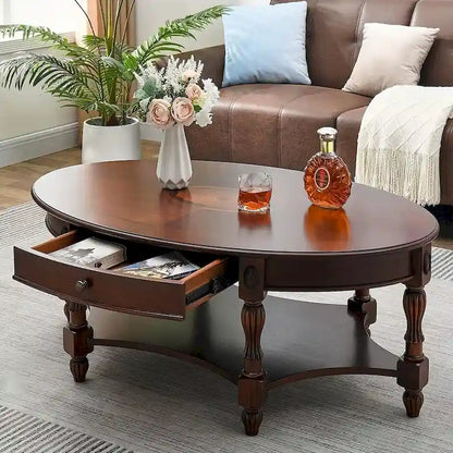 Table basse console en bois massif avec tiroir de rangement