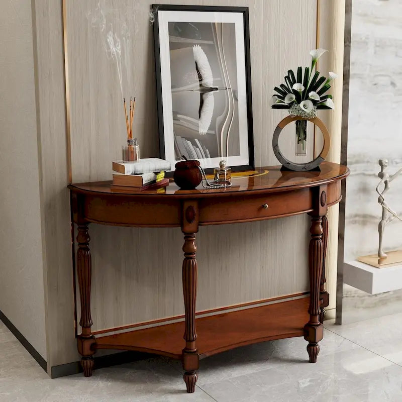 Table basse console en bois massif avec tiroir de rangement