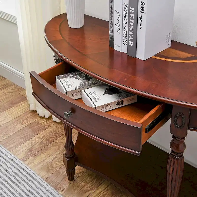 Table basse console en bois massif avec tiroir de rangement