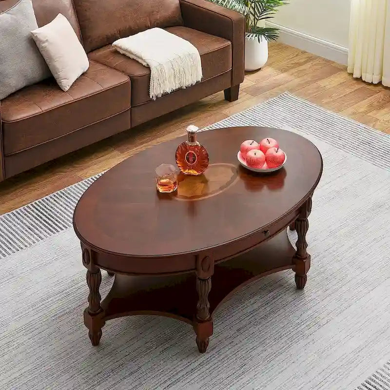 Table basse console en bois massif avec tiroir de rangement
