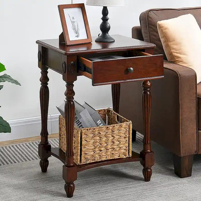 Table basse console en bois massif avec tiroir de rangement