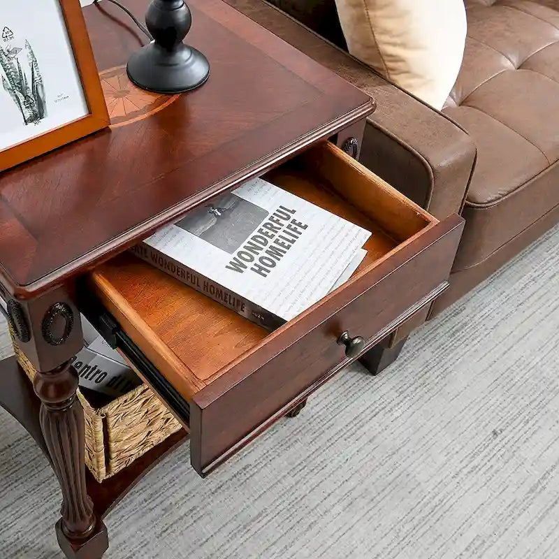 Table basse console en bois massif avec tiroir de rangement