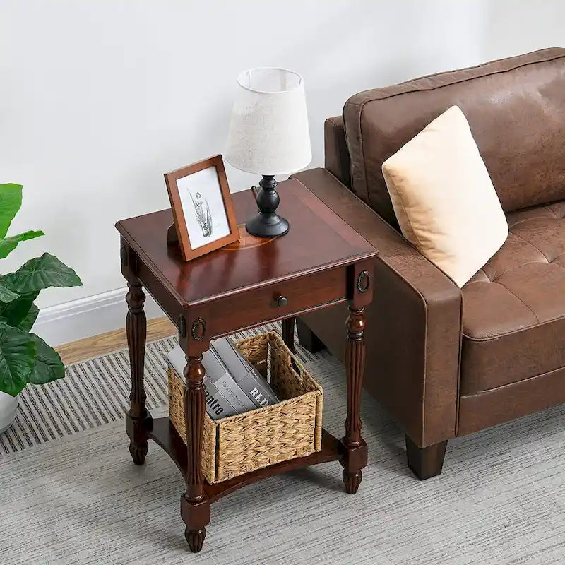 Table basse console en bois massif avec tiroir de rangement