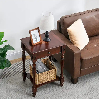 Table basse console en bois massif avec tiroir de rangement